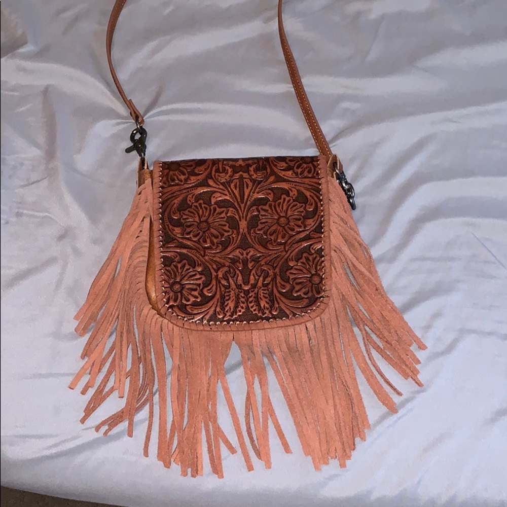 Brown Leather Tassel Purse